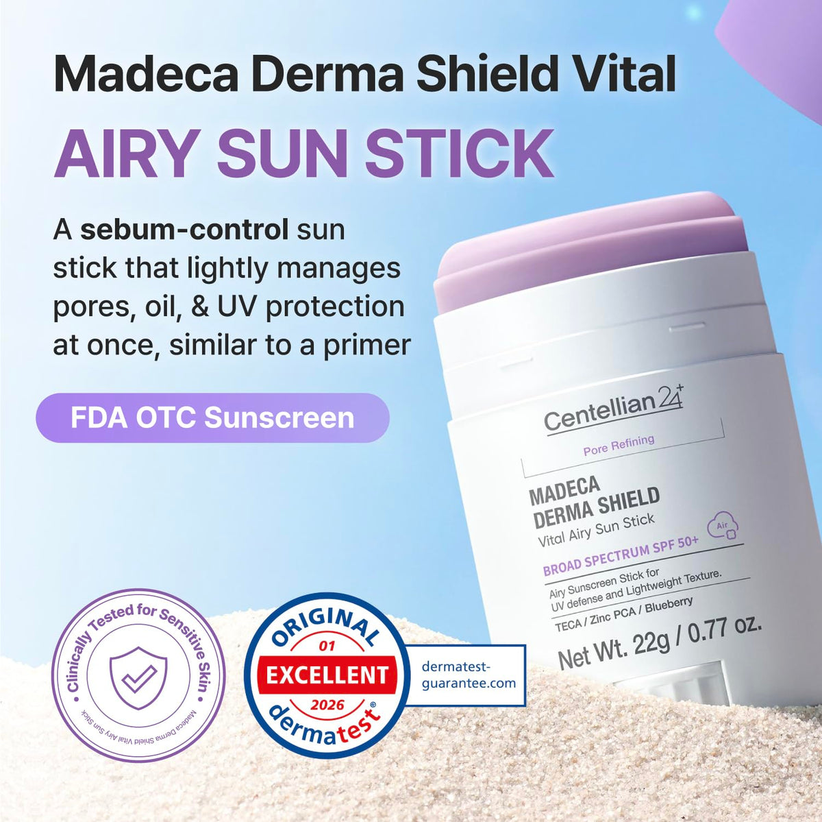 CENTELLIAN 24 sun stick with cap off revealing product tip for quick application