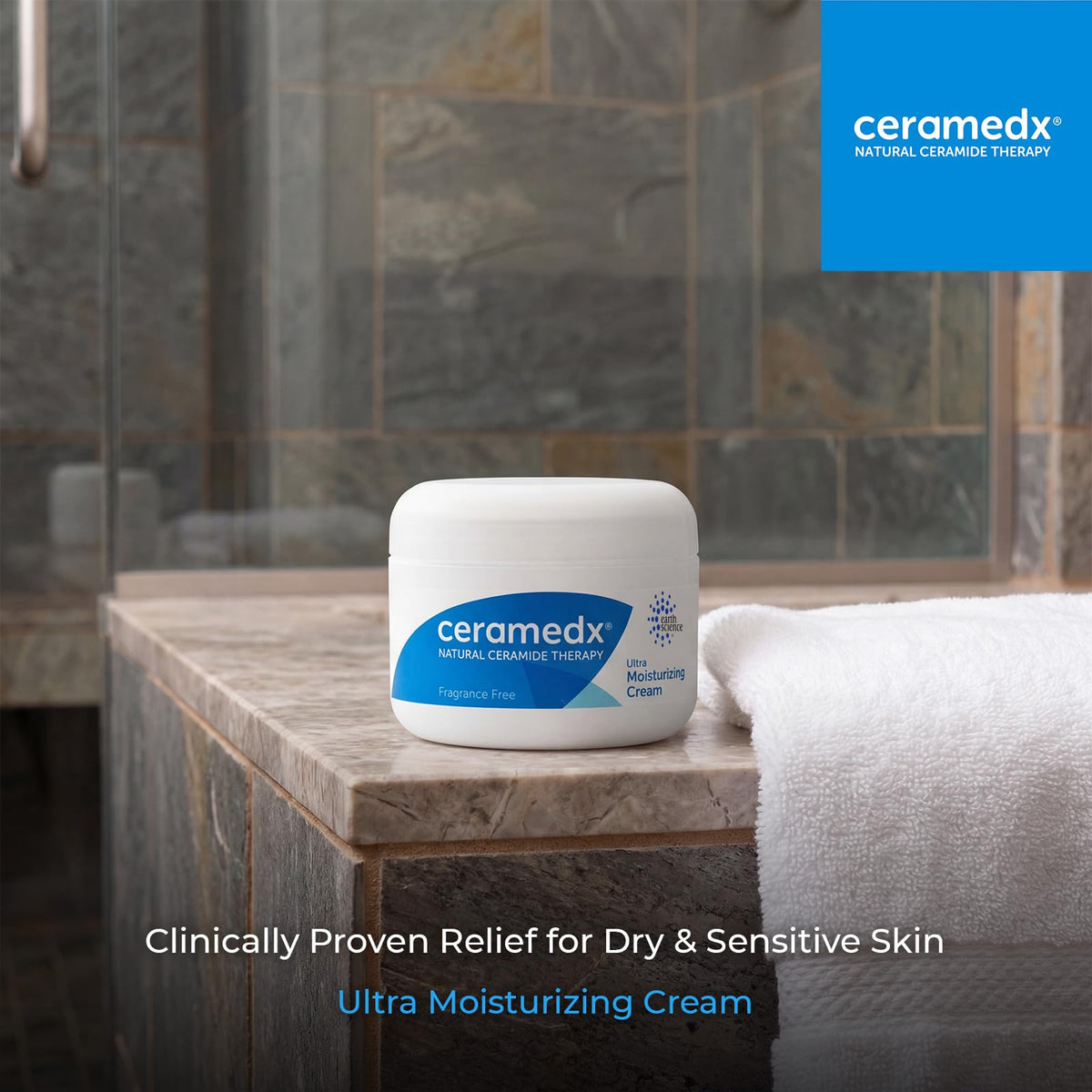 Ceramedx cream texture close-up highlighting rich non-greasy hydration and smooth feel