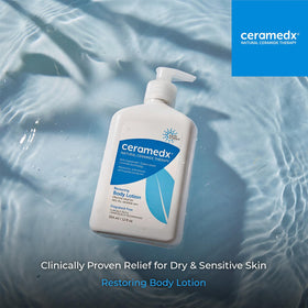 Ceramedx lotion texture on palm showing fast-absorbing hydration