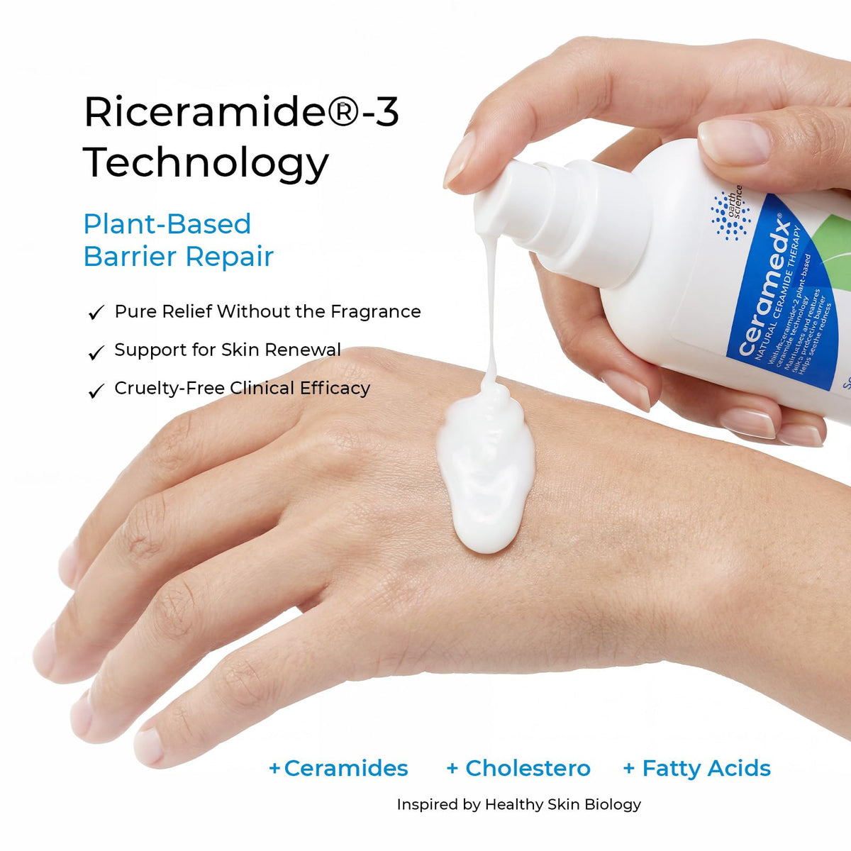 Ceramedx lotion texture close-up showing lightweight absorbent finish