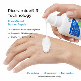 Ceramedx lotion texture close-up showing lightweight absorbent finish