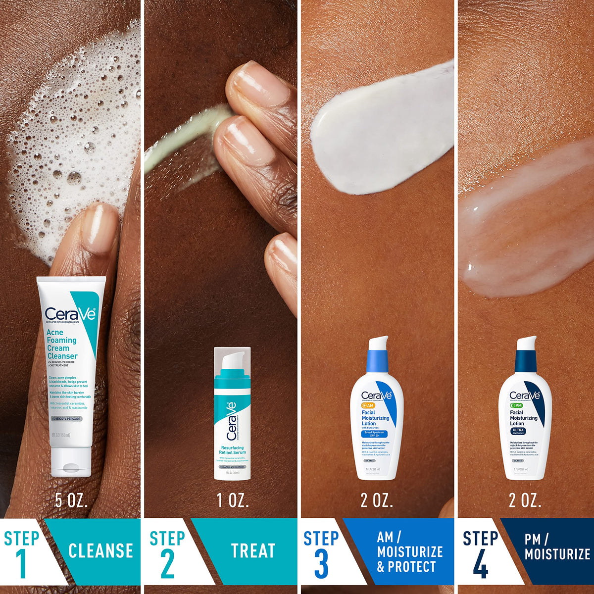 CeraVe acne foaming cleanser pump closeup demonstrating creamy texture