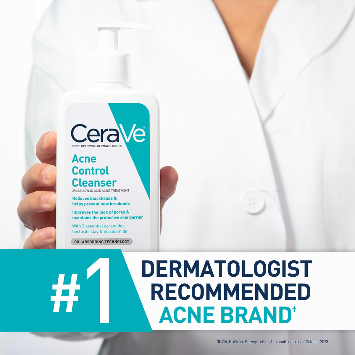 CeraVe pump dispensing foam illustrating easy application and quick lathering benefit