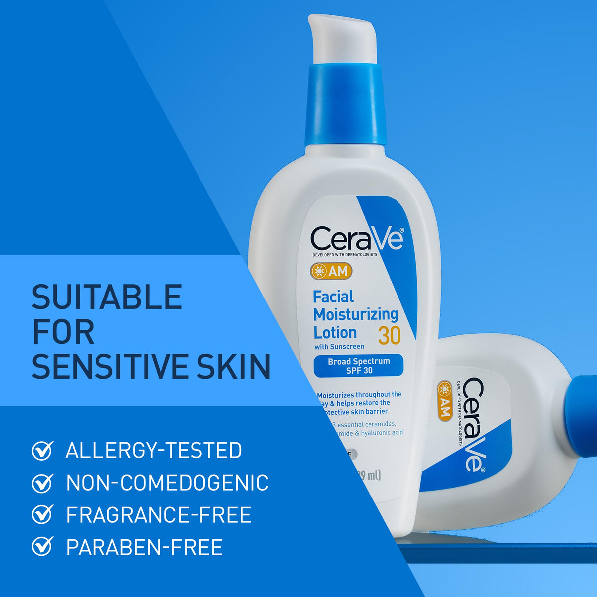 CeraVe next to sunglasses for scale suggesting travel-friendly size