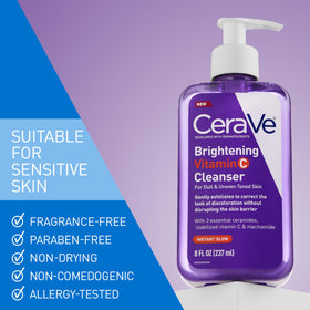 CeraVe bottle label close-up highlighting vitamin C and ceramides