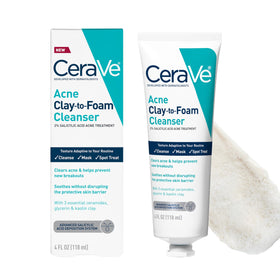 CeraVe front packaging showing bottle and key benefits for acne-prone skin