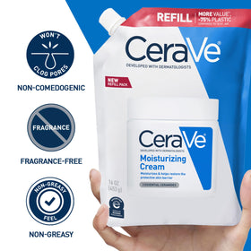 CeraVe refill poured into pump container for easy everyday use benefit