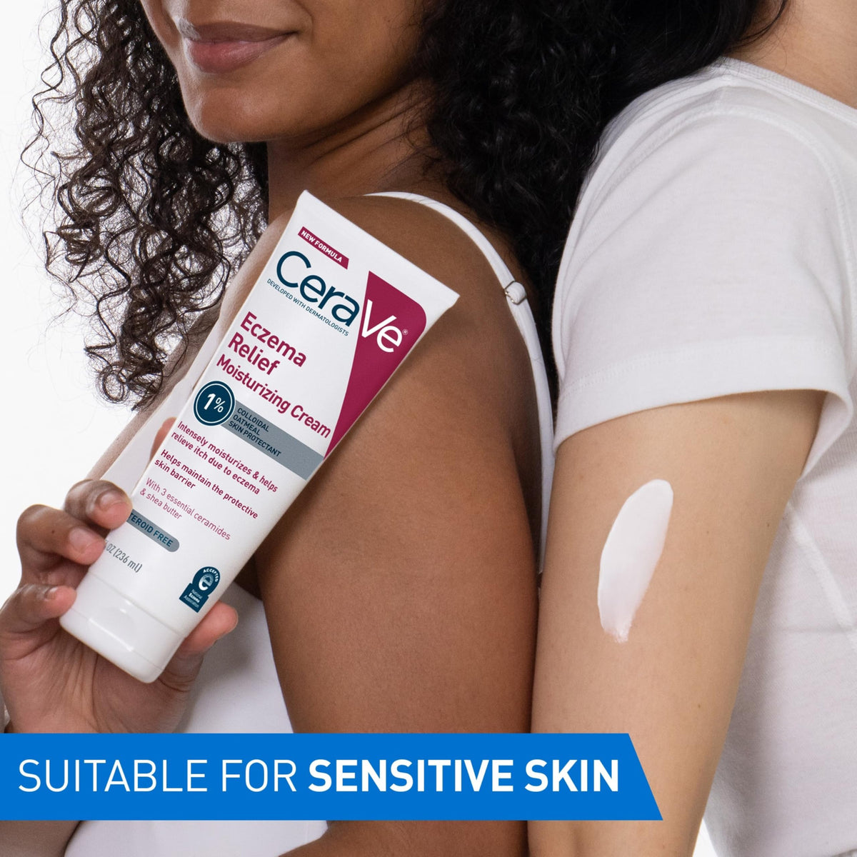 CeraVe applying cream to elbow illustrating targeted relief for rough patches