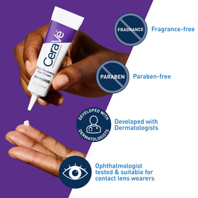 CeraVe demonstration applying cream under eye for smoothing effect