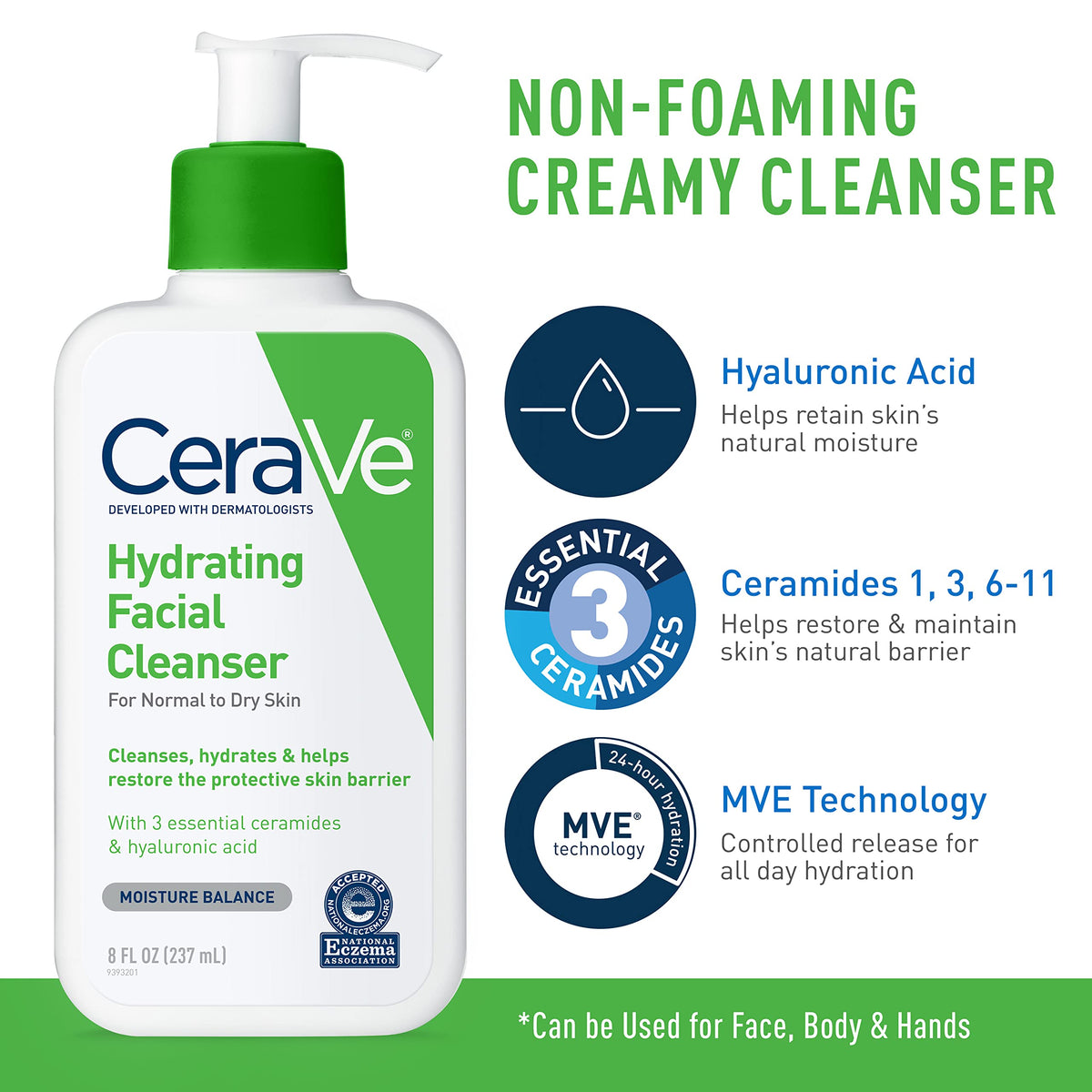 CeraVe hydrating facial cleanser pump close-up highlighting gentle dispensing