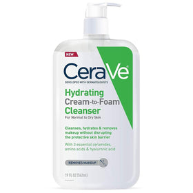 CeraVe front packaging showing 19 oz bottle and clear benefits