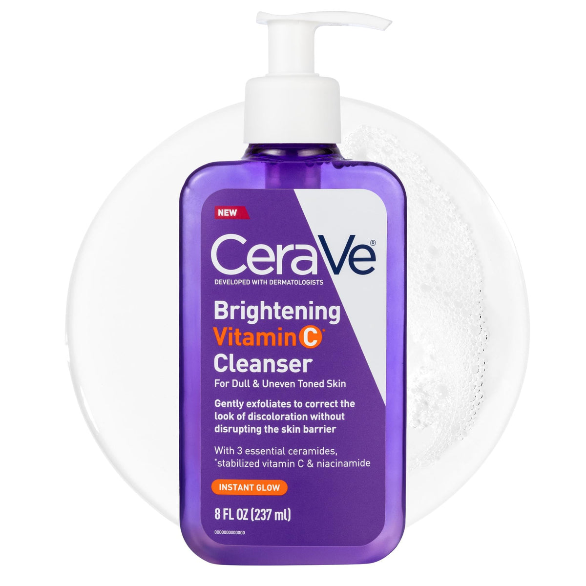 CeraVe front packaging showing cleanser and brightening benefits