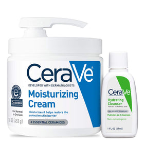 CeraVe front packaging showing cleanser and 16oz cream for convenient hydration