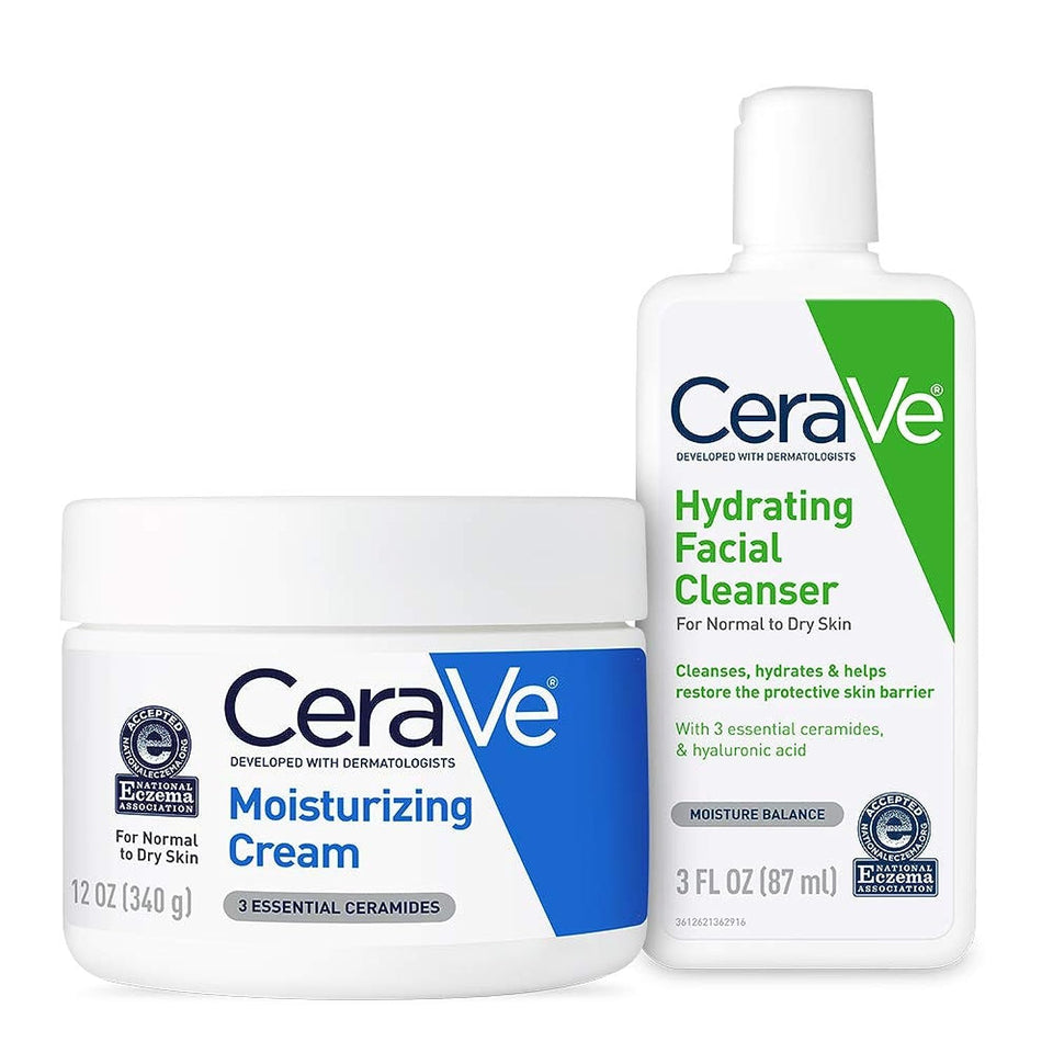 CeraVe front packaging combo showing both cream and travel cleanser benefits