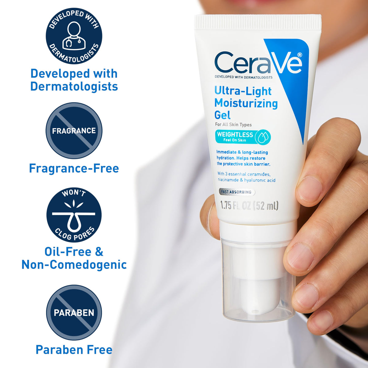 CeraVe gel absorption demonstration illustrating fast, non-greasy finish