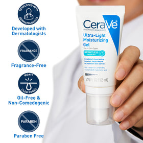 CeraVe gel absorption demonstration illustrating fast, non-greasy finish
