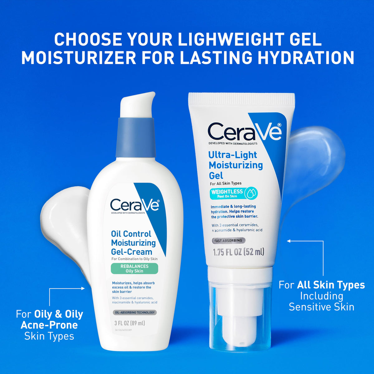 CeraVe gel texture on hand showing lightweight feel and quick spreadability