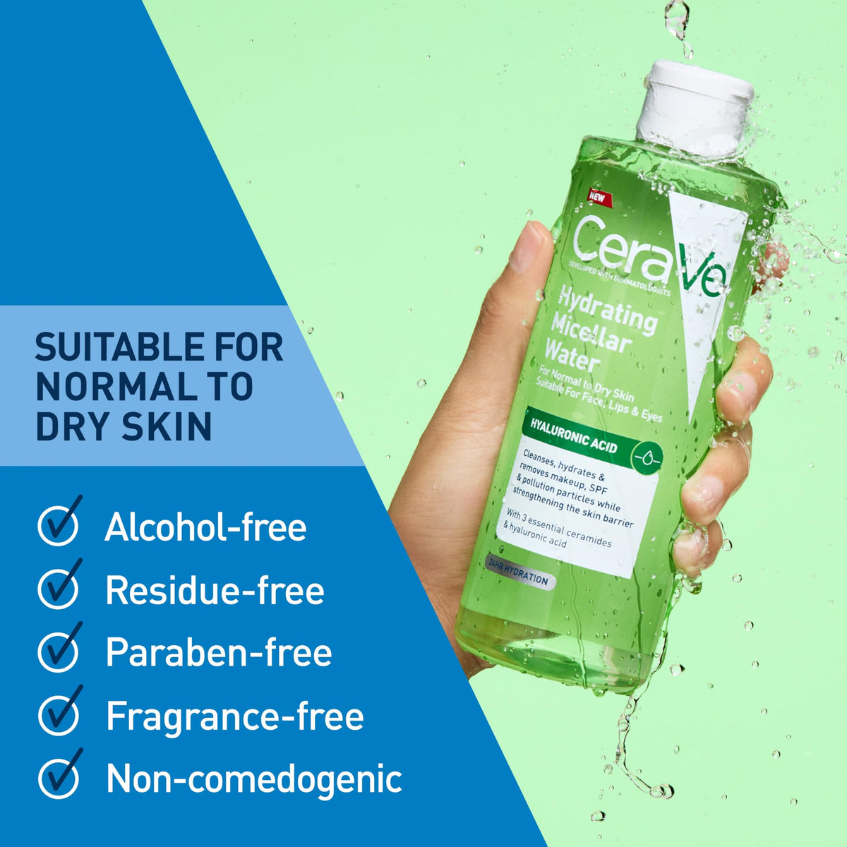 Hand holding 13 oz CeraVe bottle showing scale and convenience