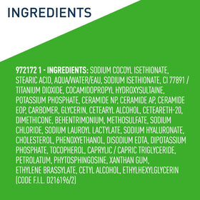 CeraVe hydrating cleanser bar ingredient label showing ceramides and hyaluronic acid benefits