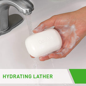 CeraVe hydrating cleanser bar lather in hand demonstrating gentle cleansing benefit