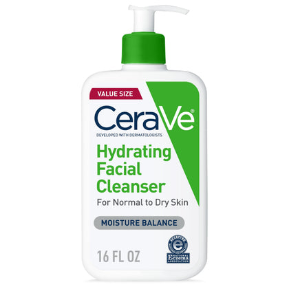 CeraVe front packaging showing product and calming design, promotes gentle cleansing