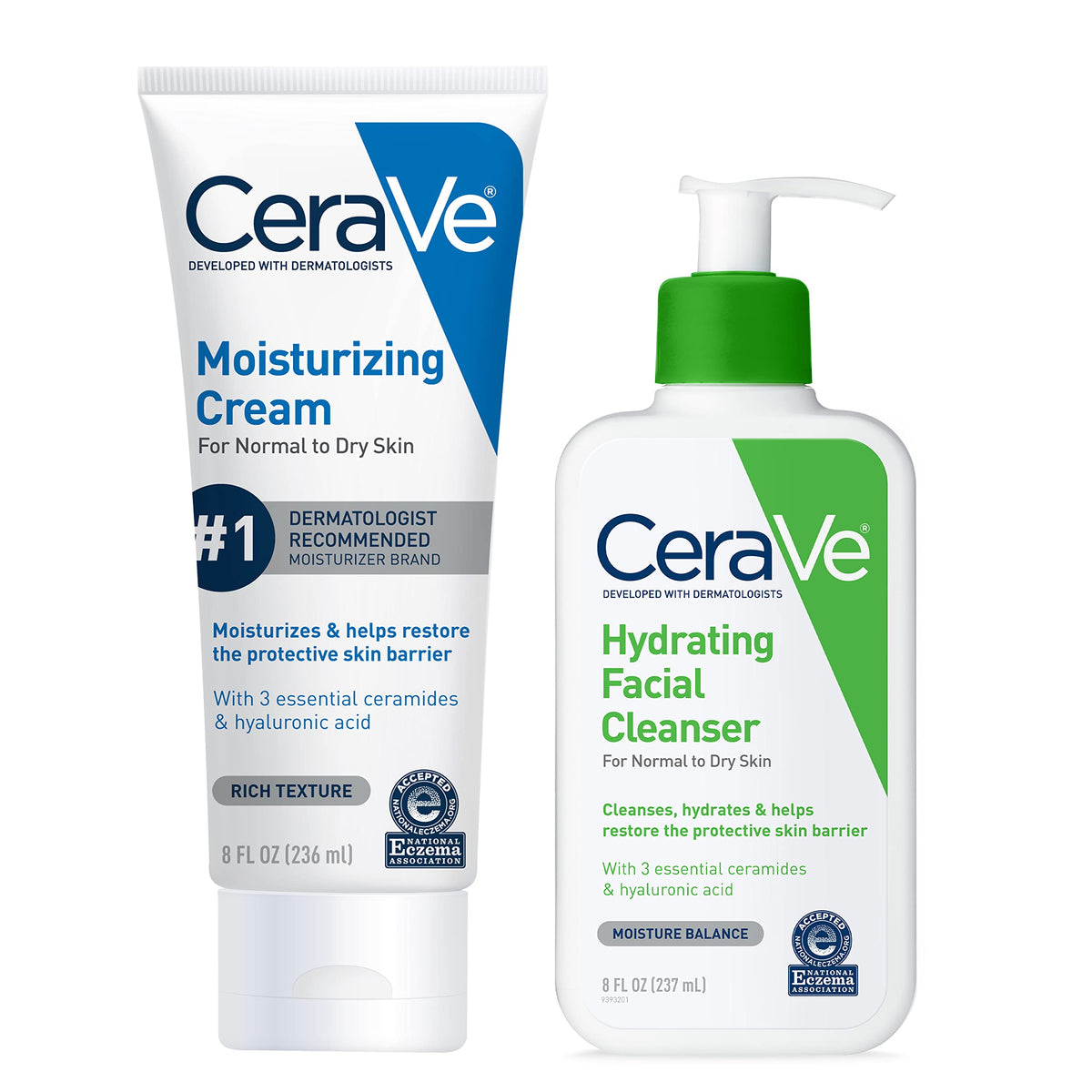 CeraVe front packaging of hydrating skin care set showing both products and benefits