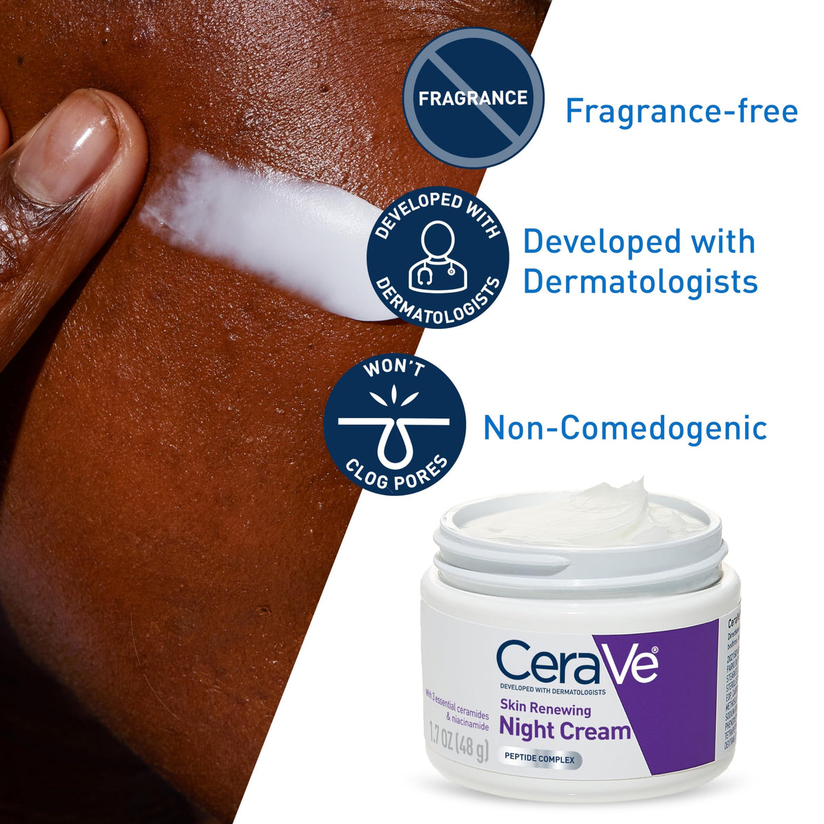 CeraVe night cream texture close-up on palm showing smooth hydration and absorbency