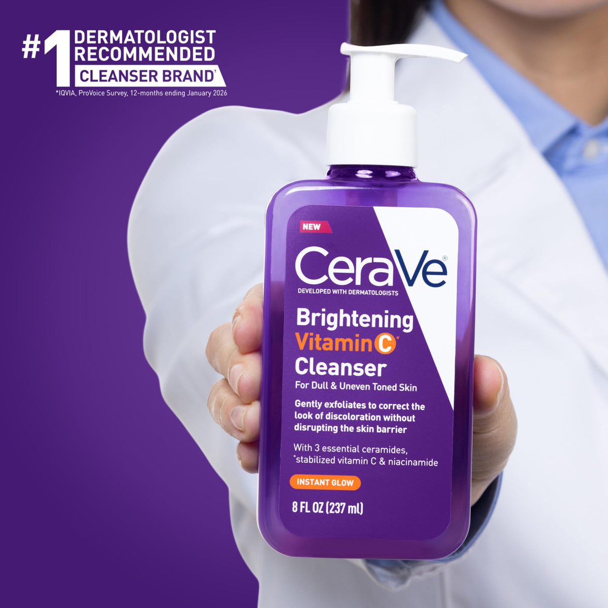 CeraVe bottle beside hand showing 8 oz scale for size reference