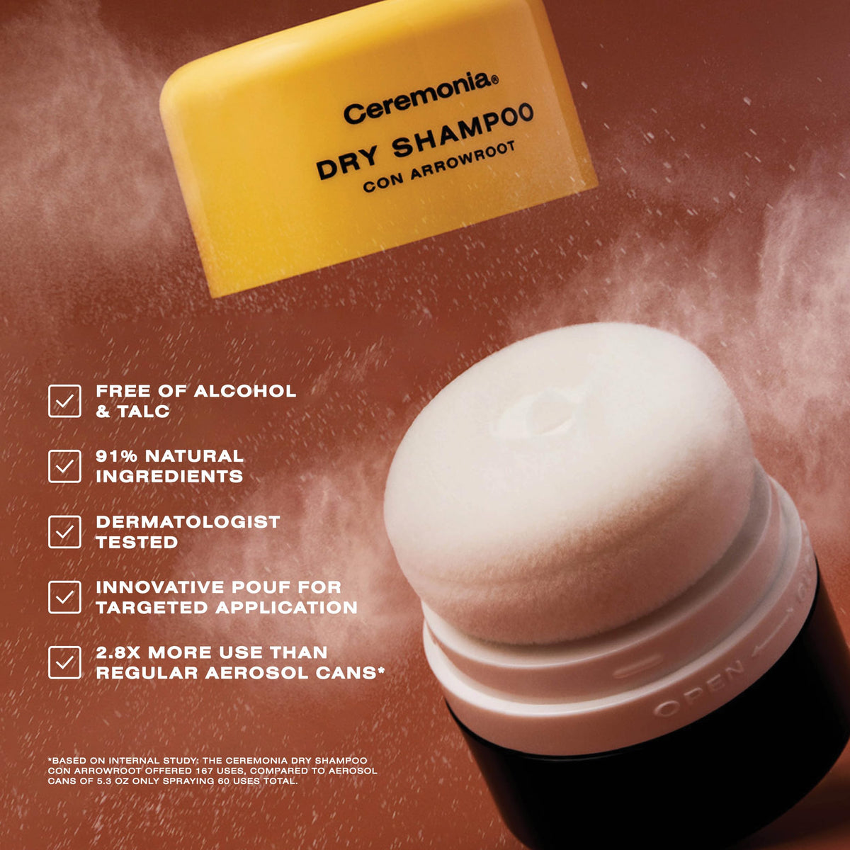 Ceremonia applying pouf at roots to quickly absorb oil and refresh hair