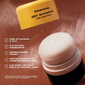 Ceremonia applying pouf at roots to quickly absorb oil and refresh hair