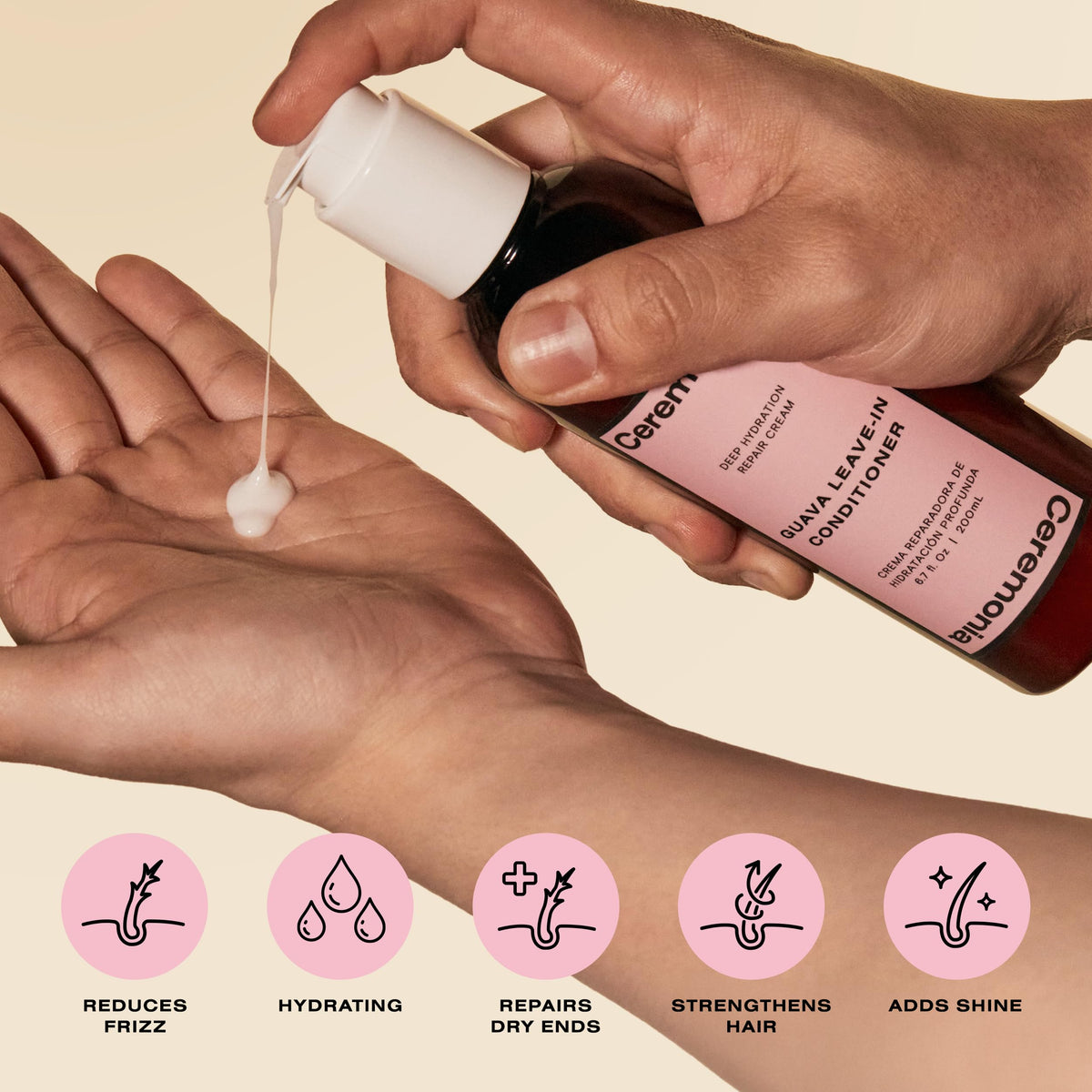 Ceremonia product being dispensed into hand for easy application