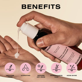 Ceremonia product in hand being applied for easier detangling benefit