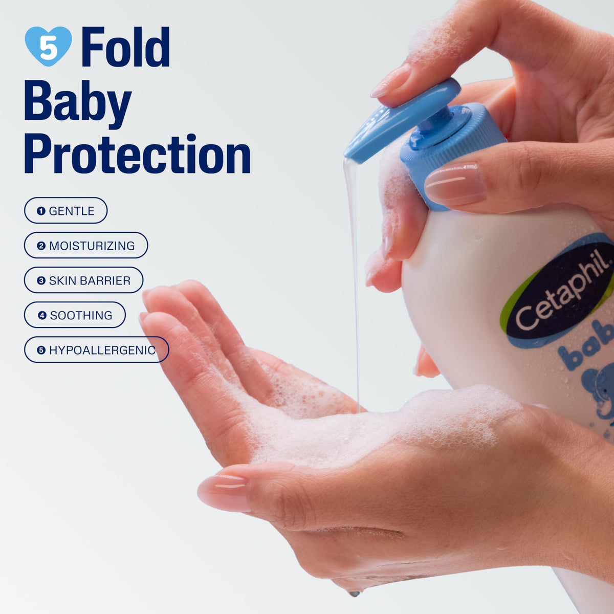 Cetaphil baby pump close-up highlighting easy one-handed dispensing