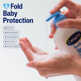 Cetaphil baby pump close-up highlighting easy one-handed dispensing