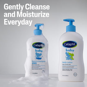 Cetaphil baby size comparison next to ruler illustrating 13.5oz scale