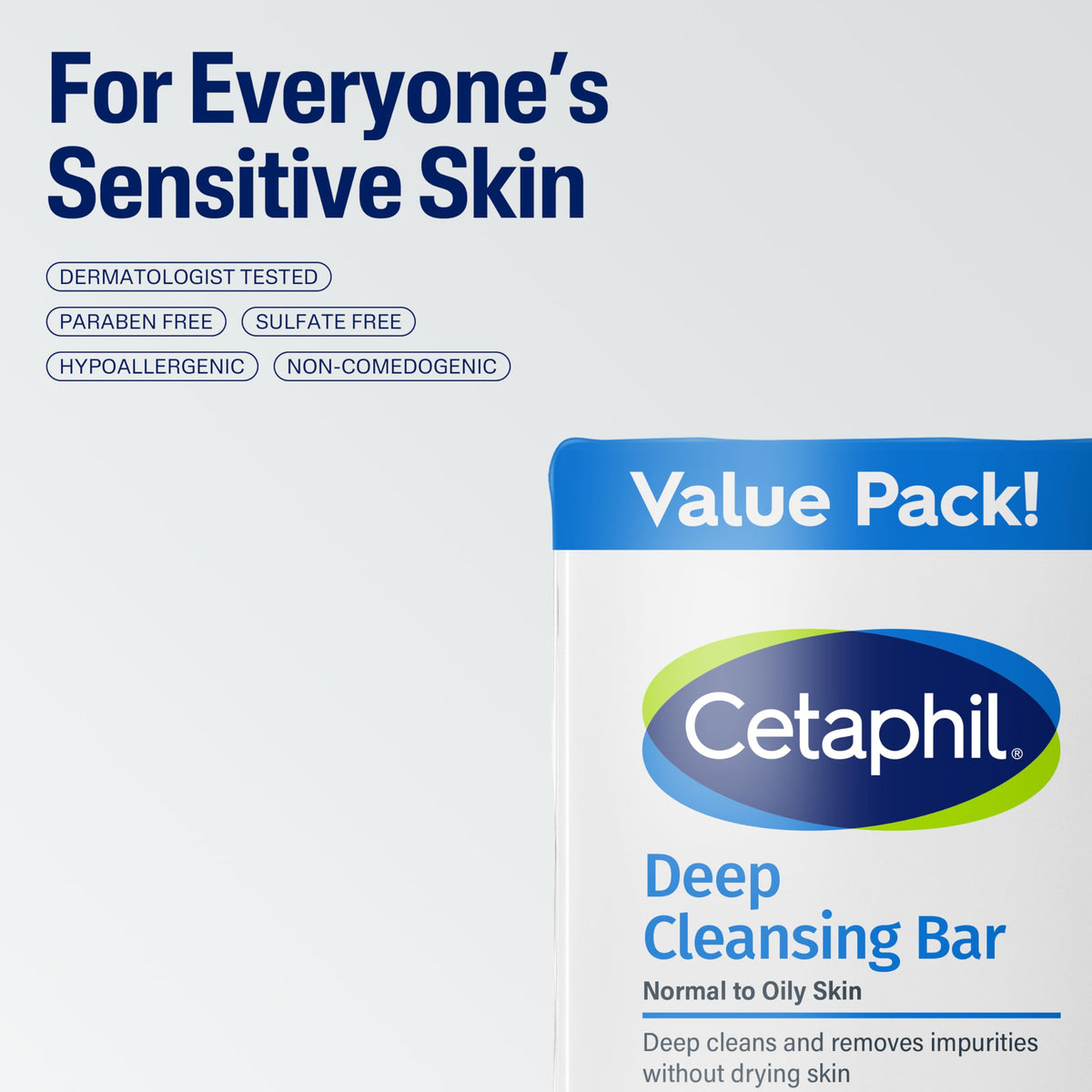 Cetaphil deep cleansing bar in shower on shelf demonstrating body use