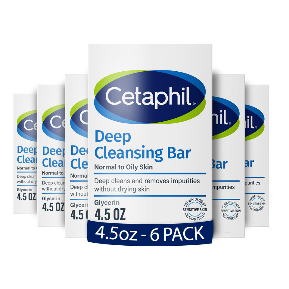 Cetaphil deep cleansing bar front packaging showing multipack and gentle benefit