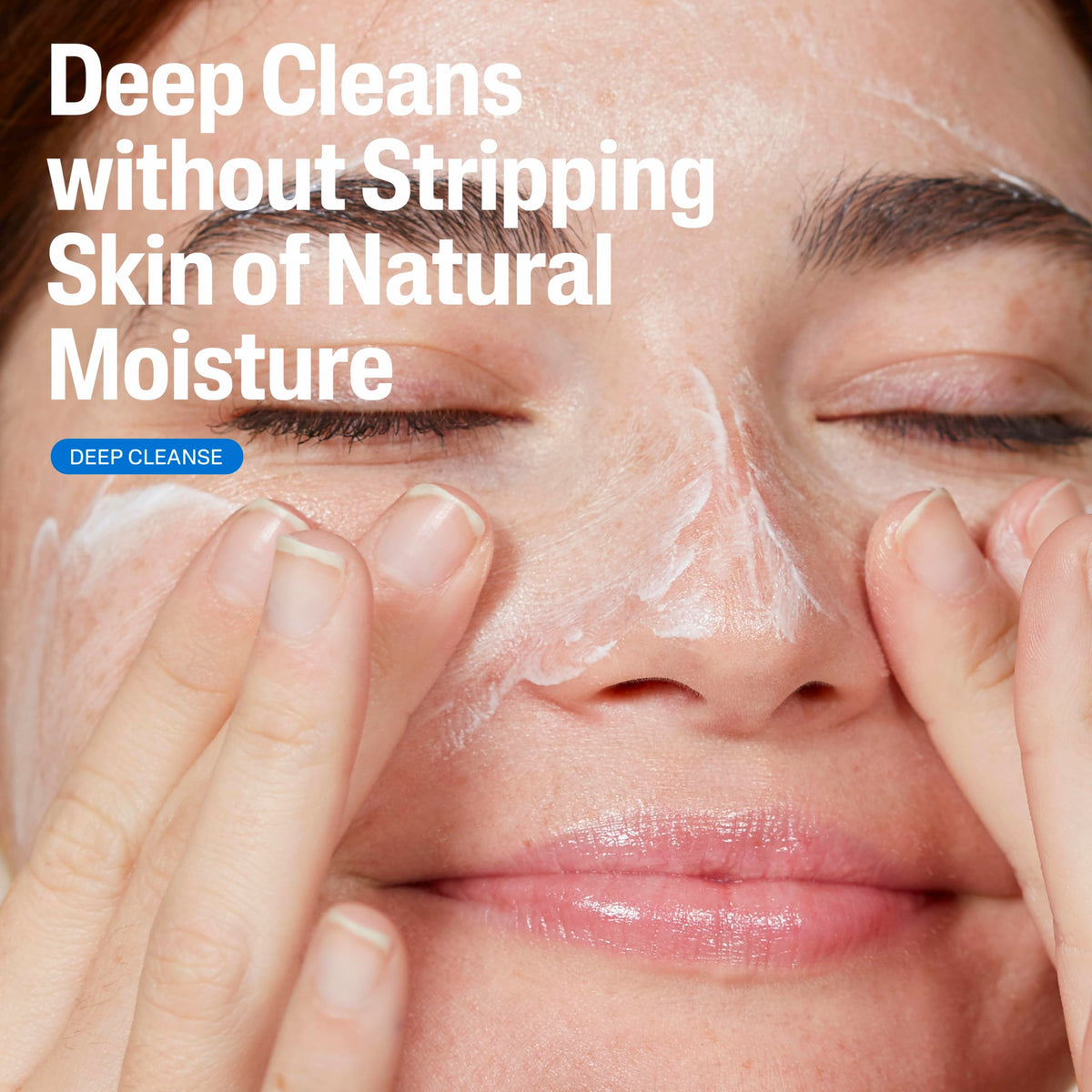 Cetaphil foam texture on hand demonstrating gentle foaming action