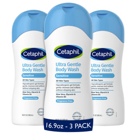 Cetaphil front packaging triple pack showing value and gentle cleanser