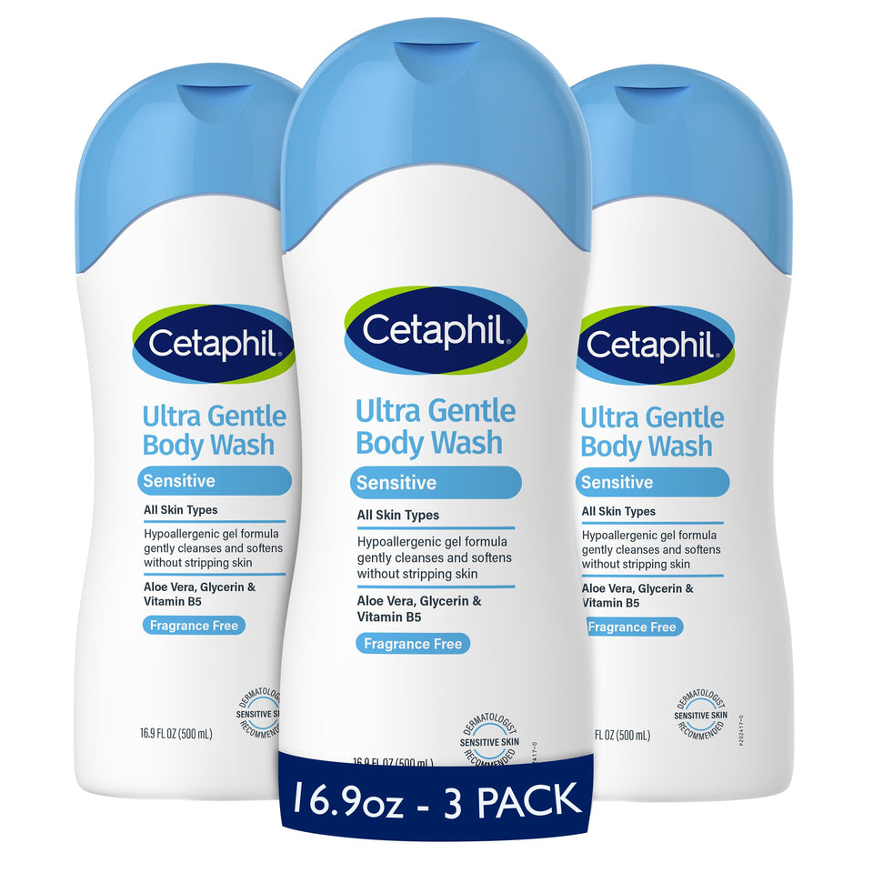 Cetaphil front packaging triple pack showing value and gentle cleanser
