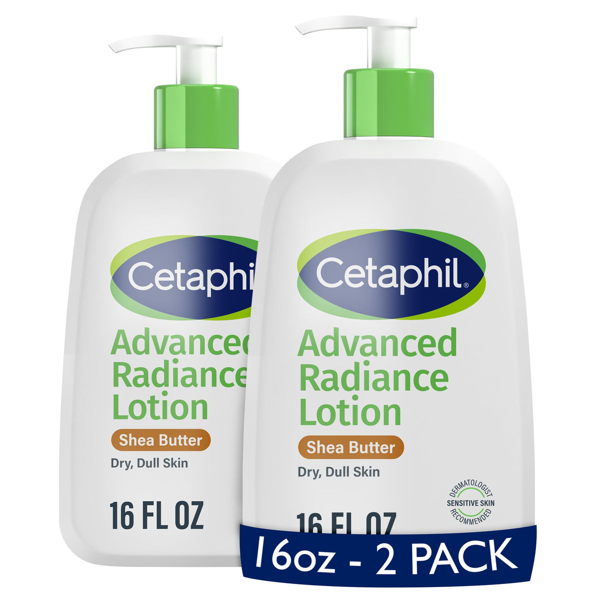 Cetaphil front packaging showing two 16 oz bottles and clear benefits