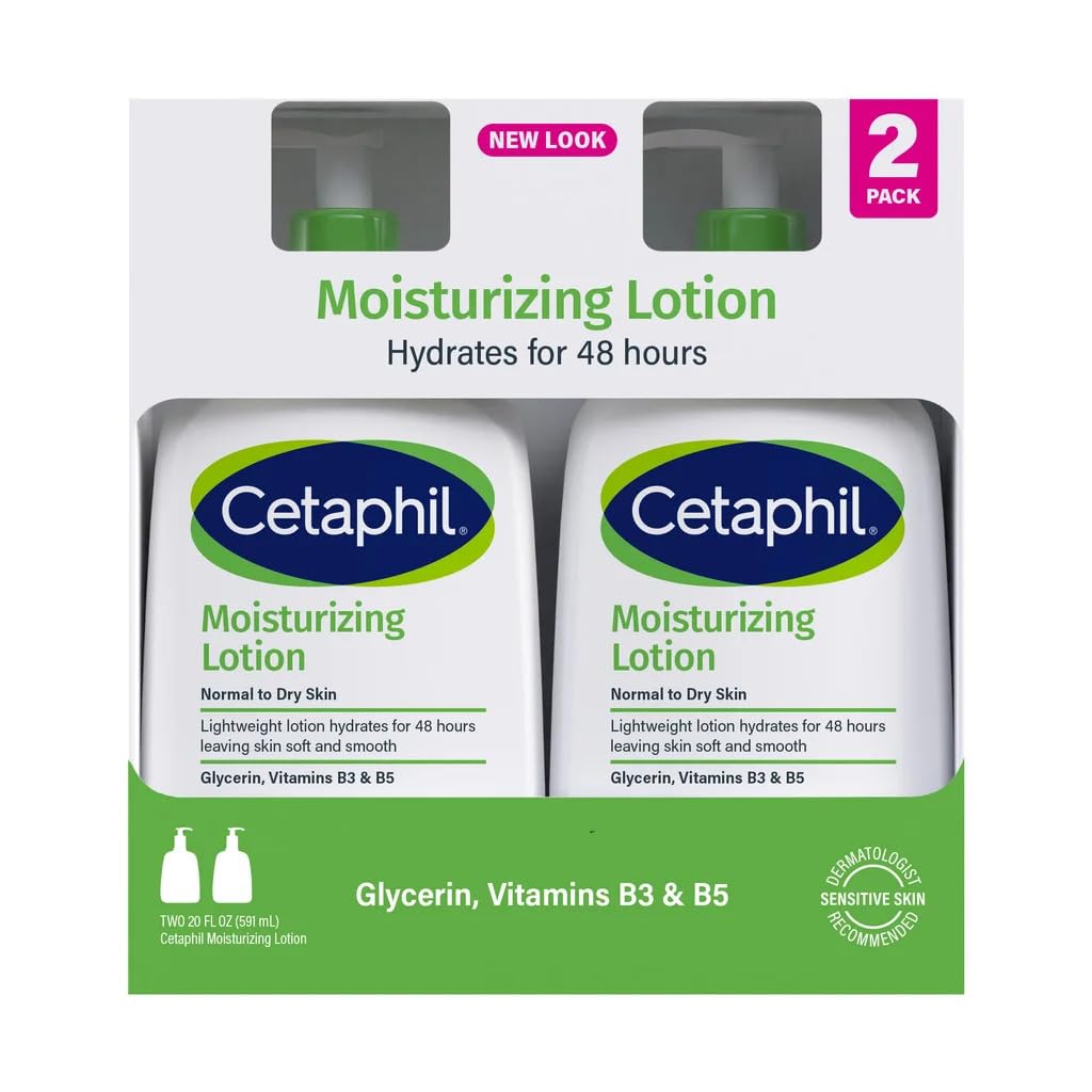 Cetaphil front packaging 20 fl oz two-count showing label and size, promotes long-lasting hydration