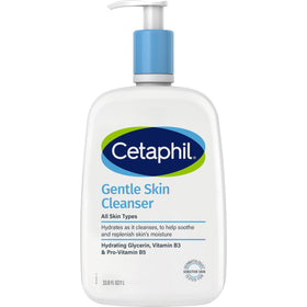 Cetaphil front packaging 33.8 oz showing label and pump for easy use