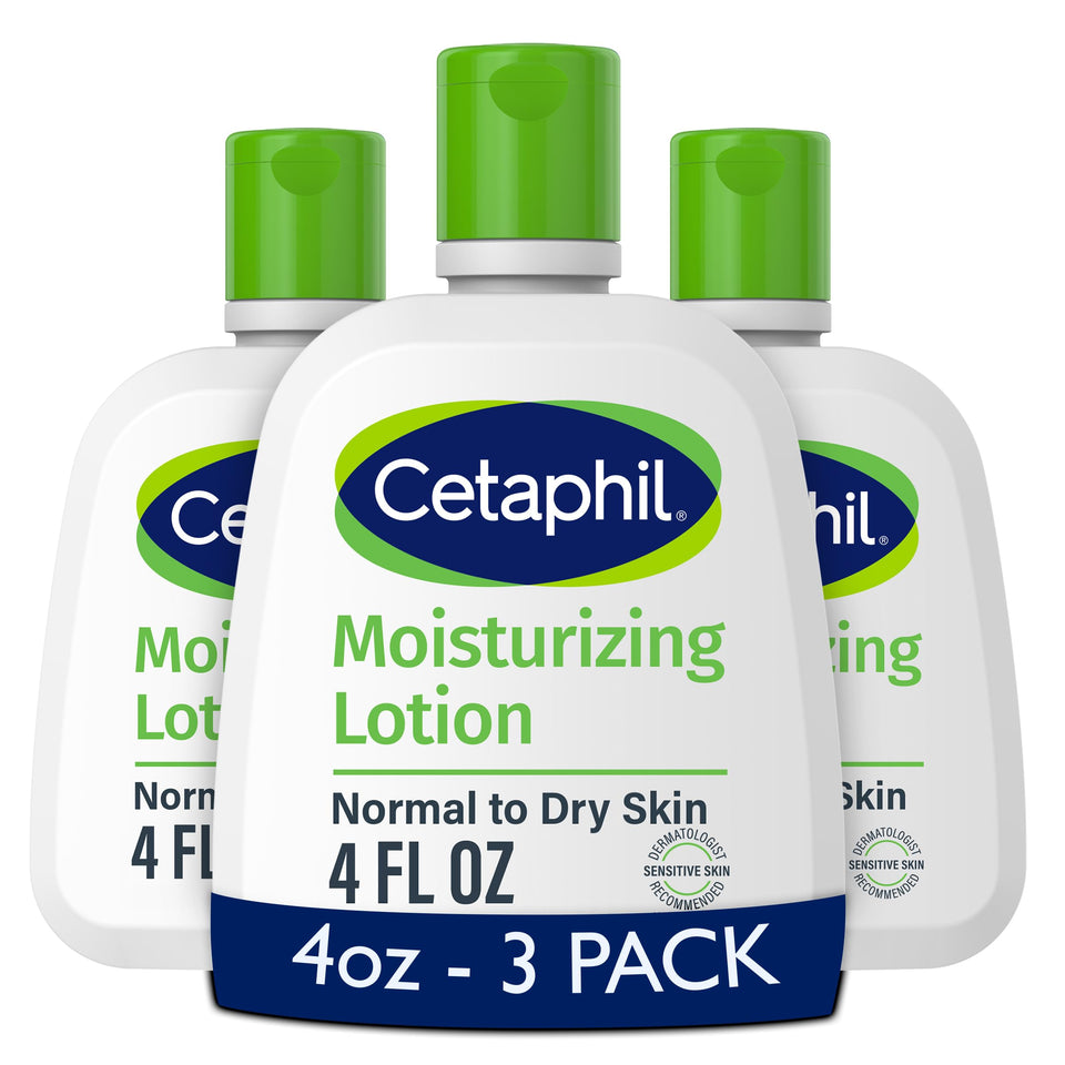 Cetaphil front packaging showing three 4 oz tubes and product benefit