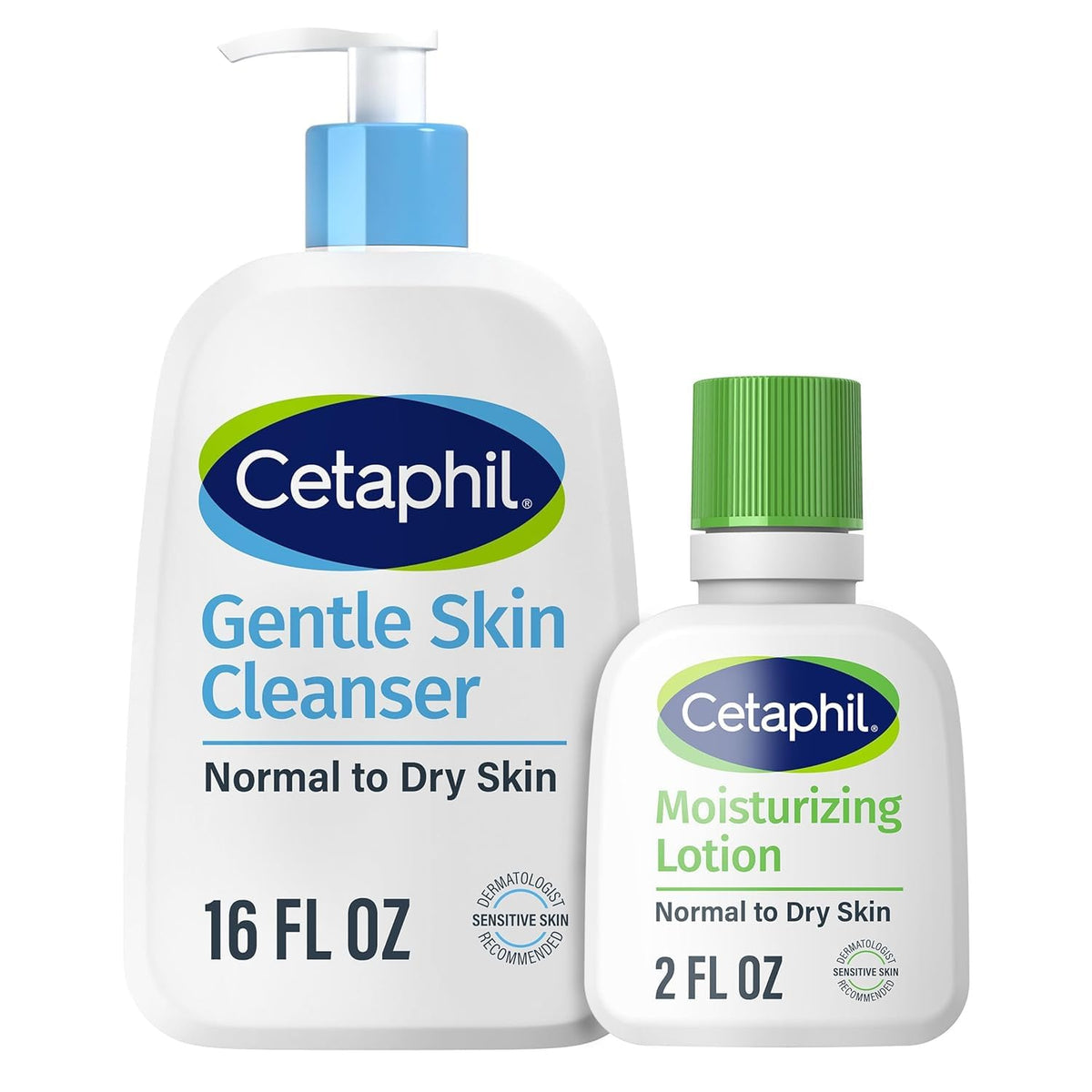 Cetaphil front packaging showing cleanser and lotion for gentle daily care
