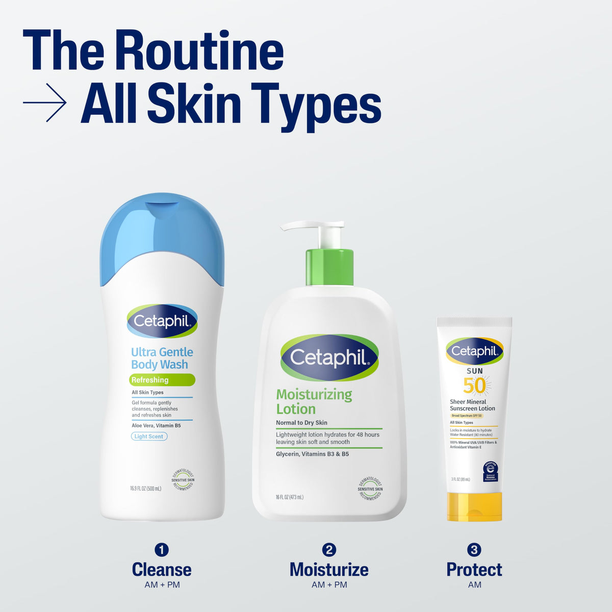 Cetaphil ingredients display with calendula and aloe for calming effect