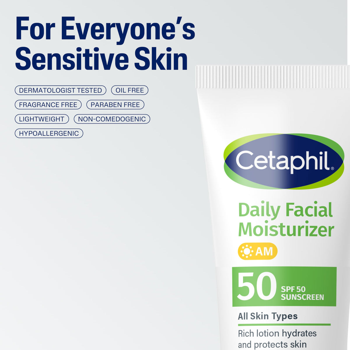 Cetaphil ingredients label detail highlighting hypoallergenic formulation benefit