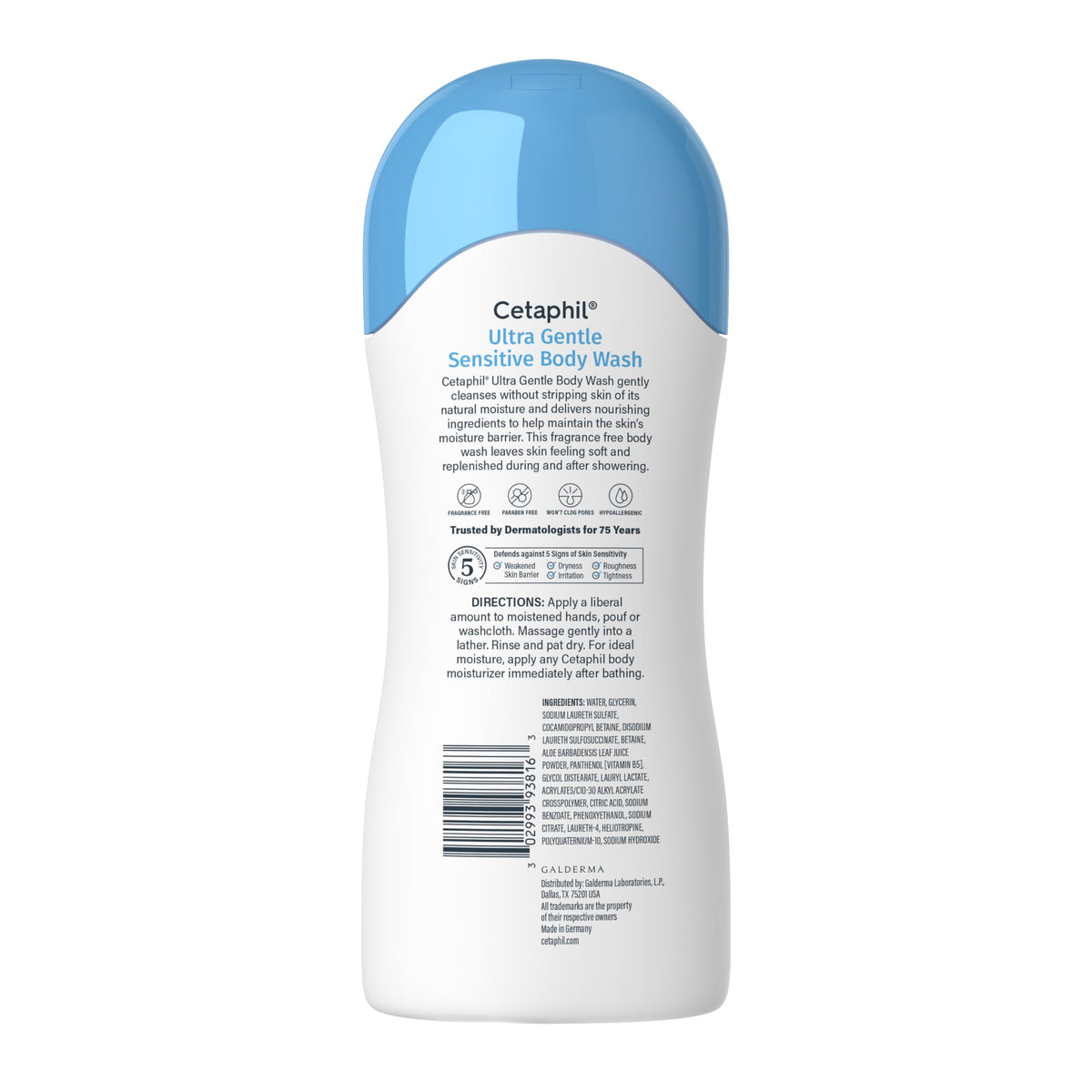 Cetaphil ingredients list close-up featuring aloe vera and vitamin B5 benefits