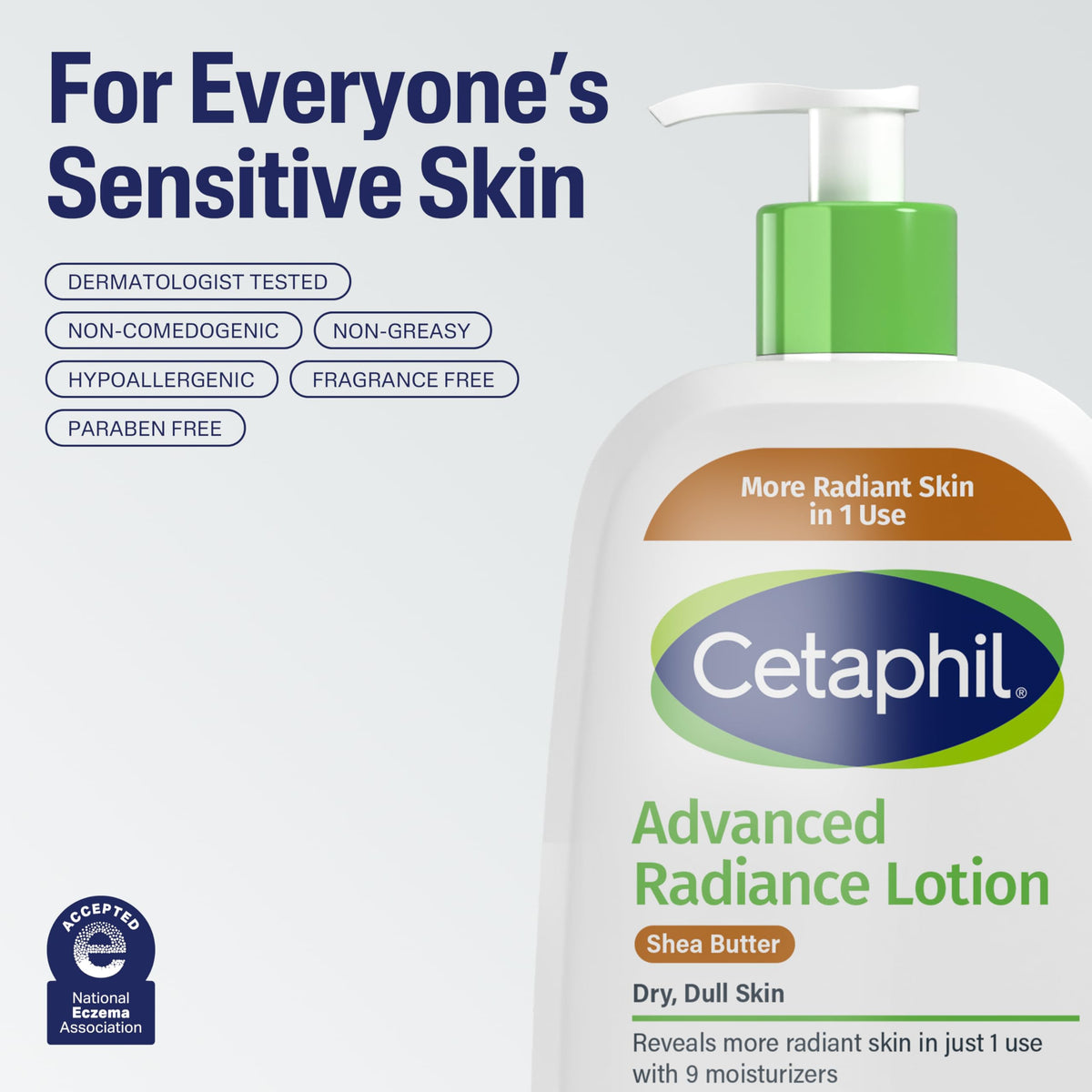 Cetaphil product label and ingredient panel highlighting gentle, fragrance-free formula