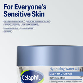 Cetaphil label close-up revealing hyaluronic and polyglutamic acids benefit